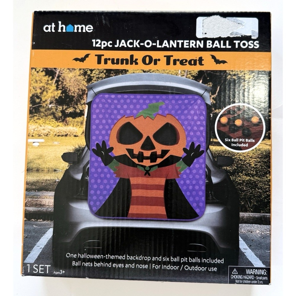 At Home Halloween Trunk or Treat Jack-O-Lantern Ball Toss Game Backdrop 12pc Set